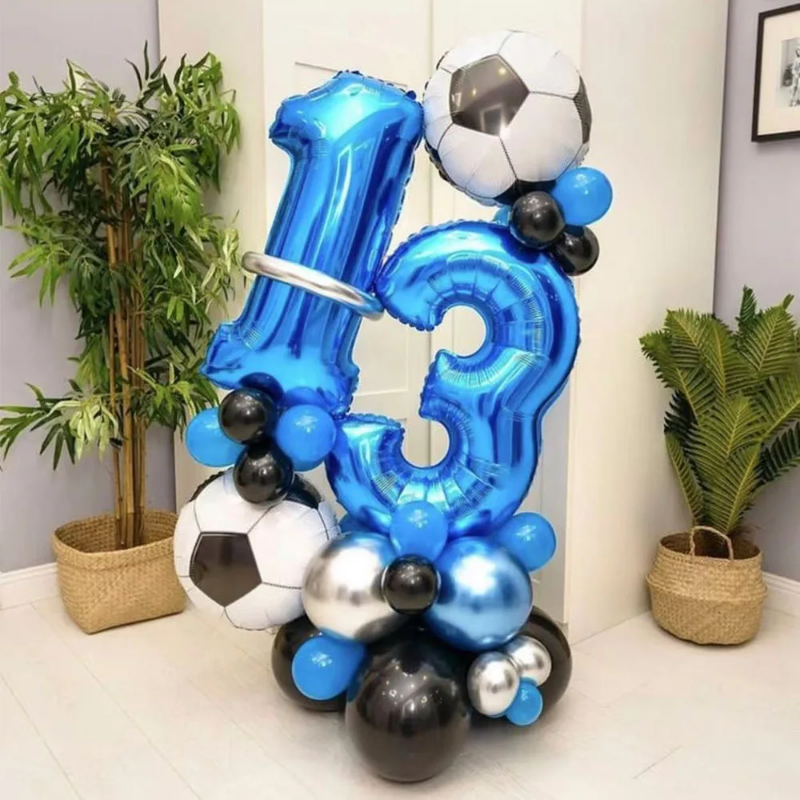 【ABLE】 1Set Football Theme Party Air Balloons 16inch Blue Number Foil Ballon Boys Birthday Decorations Kids Soccer Party Supplies