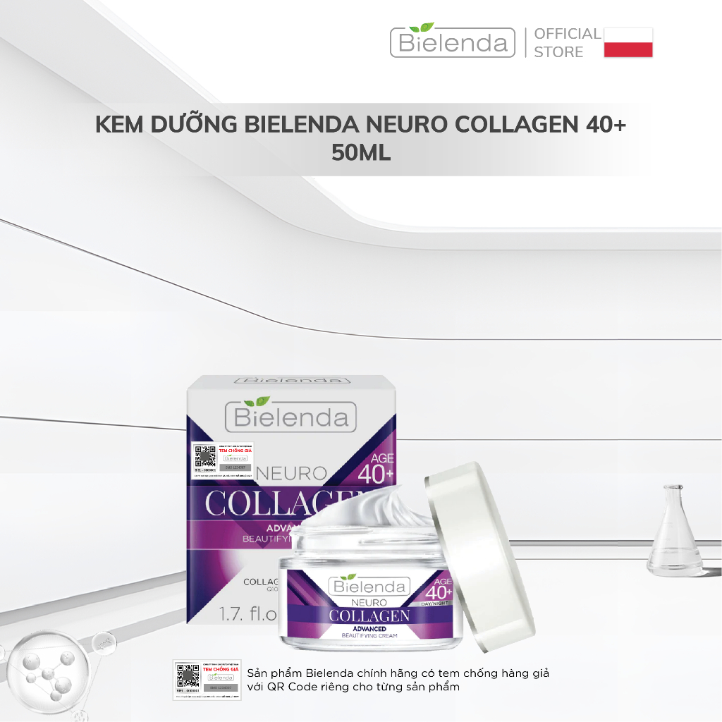 Kem dưỡng ẩm sâu, tăng độ đàn hồi, trẻ hóa da Bielenda Neuro Collagen 40+ 50ml