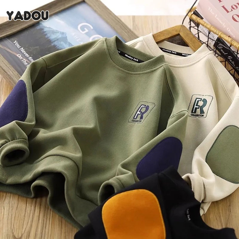 YADOU Áo thể thao thời trang bé trai áo dài tay cotton thể thao thường ngày cổ tròn trẻ em mới