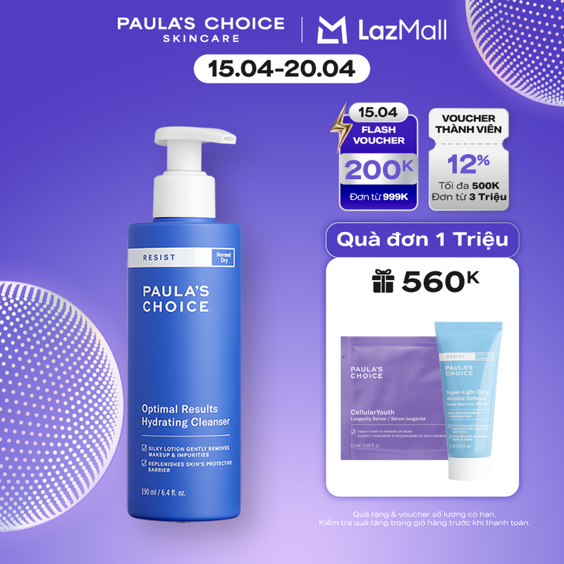Sữa rửa mặt không xà phòng dưỡng ẩm hiệu quả tối ưu Paula’s Choice RESIST Optimal Results Hydrating Cleanser 7600
