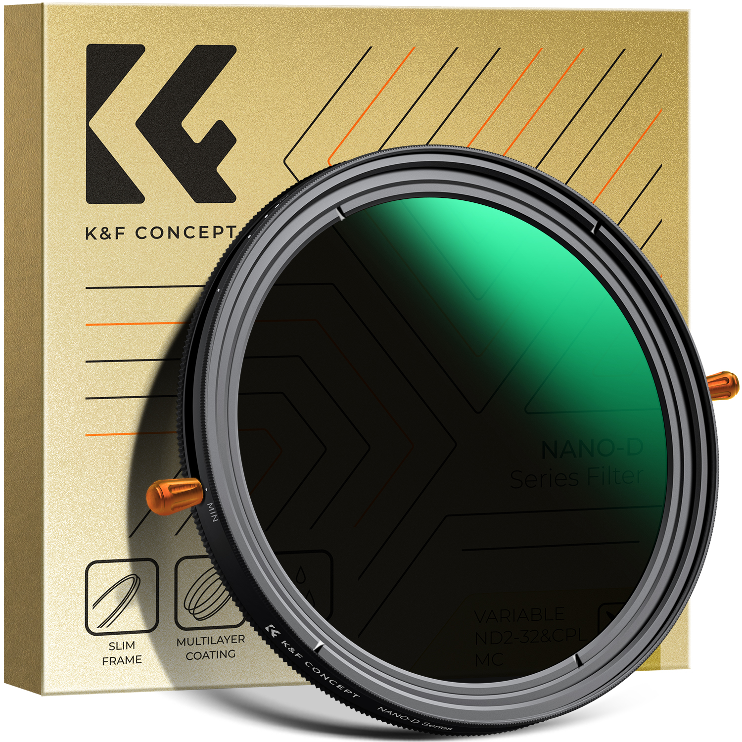 K&f concept 49mm-82mm nd & cpl 2 in 1 lens filter, nd2-nd32 variable neutral density and polarizer for camera lens nano-d series