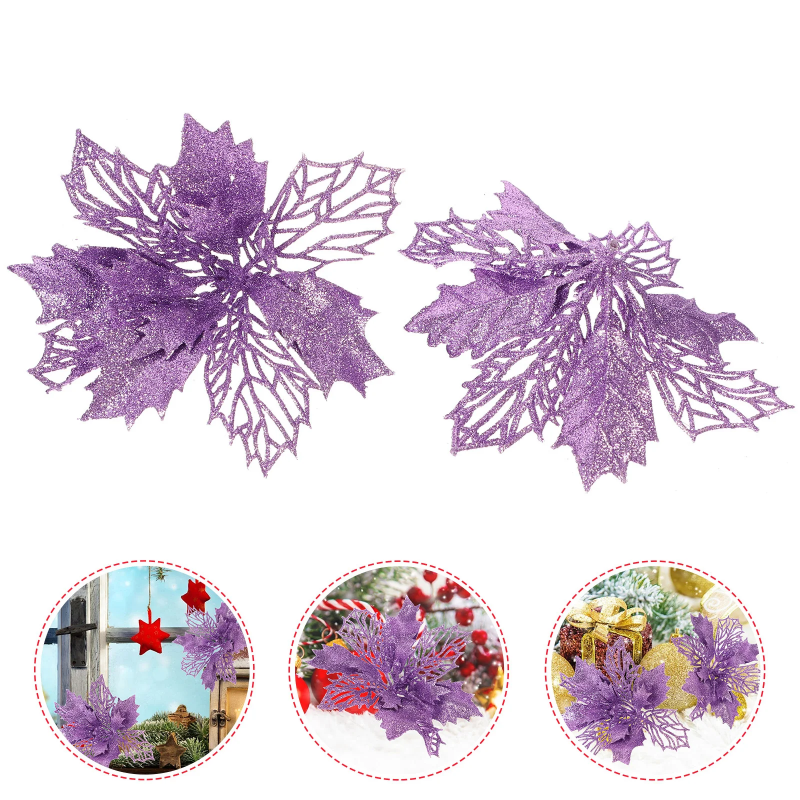 【AT】 Purple Christmas Tree Wedding Garland Hollow Flower Decorations Artificial Poinsettia Bush