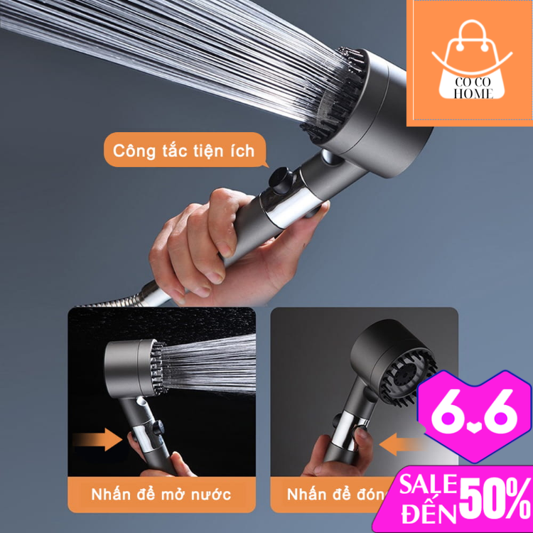 [ Tặng Dây Vòi ] Vòi Sen Tăng Áp, Đầu Vòi Hoa Sen 3 Chế Độ Áp Suất Cao Tiết Kiệm Nước Có Lõi Cotton Lọc Cho Nhà Tắm + Tặng Dây Vòi 1m5