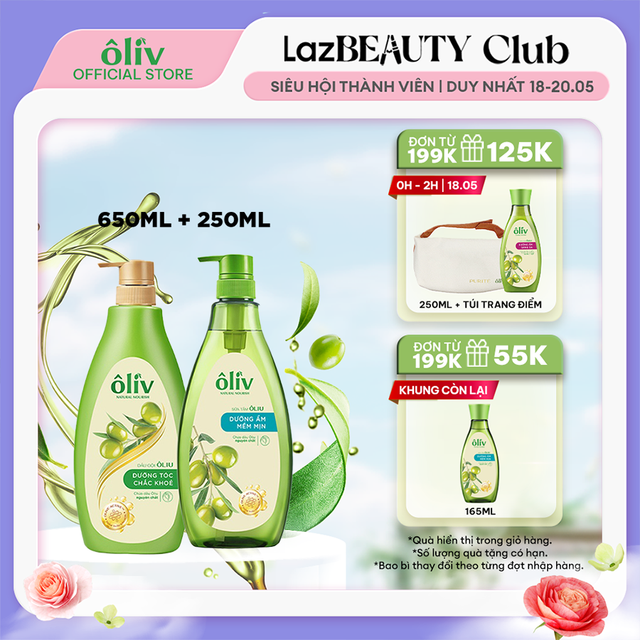 Combo dầu gội ôliv chắc khỏe 650ml + sữa tắm ôliv mềm mịn 250ml
