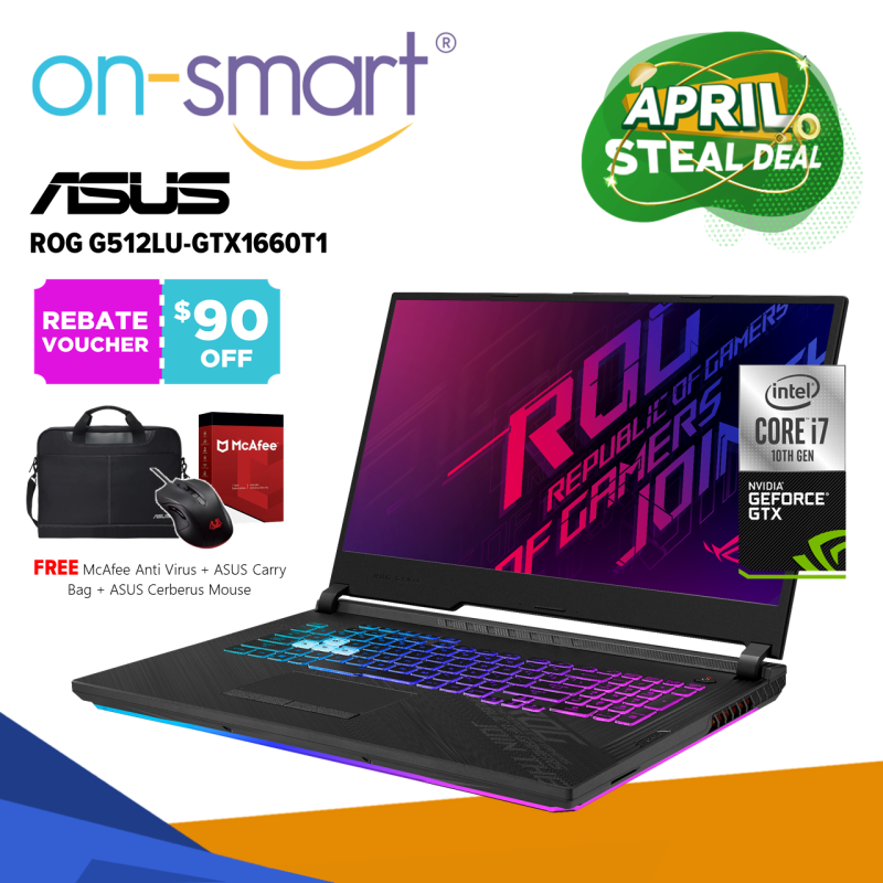 【Next Day Delivery】ASUS ROG Strix G15 G512LU-GTX1660T1 | Intel Core i7-10750H Processor | 16GB RAM | 1TB NVMe SSD | NVIDIA GeForce GTX 1660 Ti 6GB GDDR6 | Windows 10 Home | 2 Years International Warranty