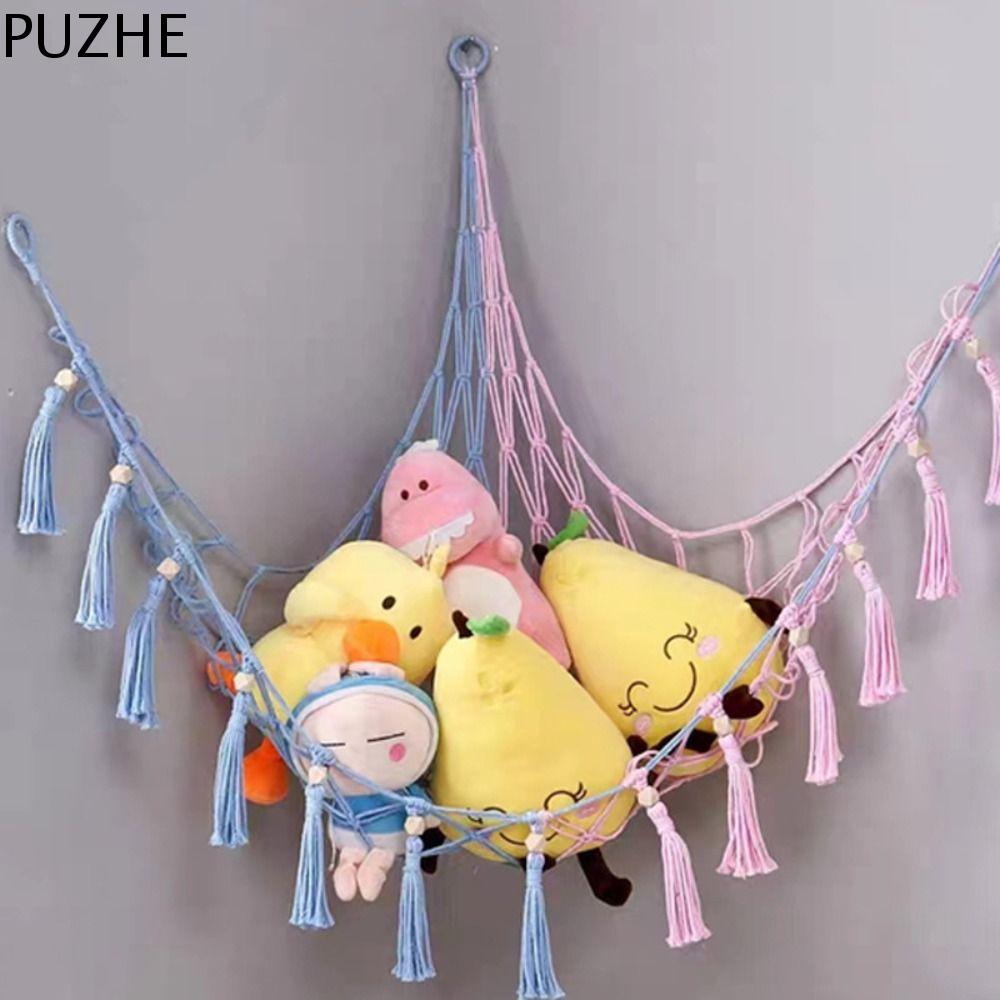 PUZHE Dây cotton Túi lưới đồ chơi Dệt thủ công Gắn tường Túi đựng búp bê Đa năng Chống mài mòn Võng tam giác đựng đồ Búp bê nhồi bông