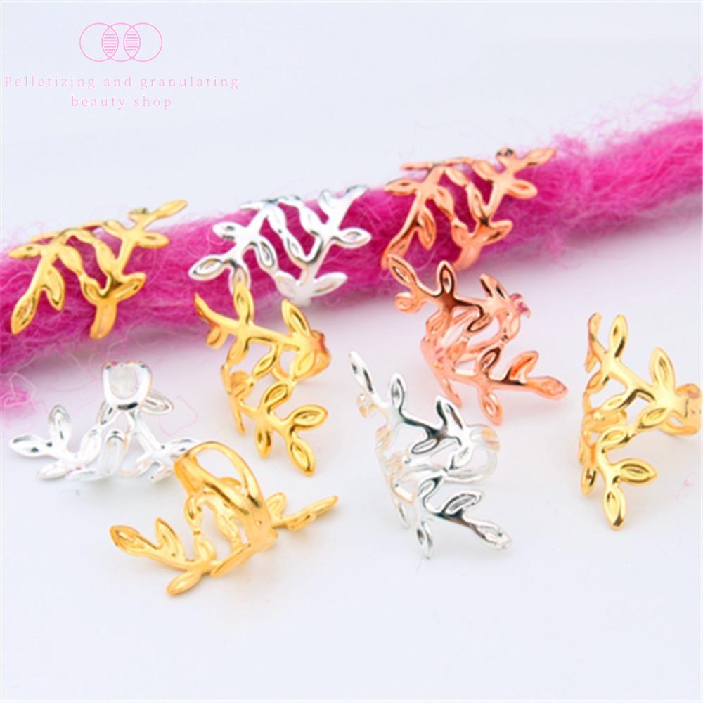 PELLETIZING kẹp dreadlock phụ kiện dreadlock 20pcs Kẹp Cổ Tay kim loại Vòng tóc dreadlocks Phụ kiện tóc hình lá Vàng và Bạc Ống bện tóc Phụ kiện tóc trang sức Tự làm Hạt bện tóc Dành cho Nữ