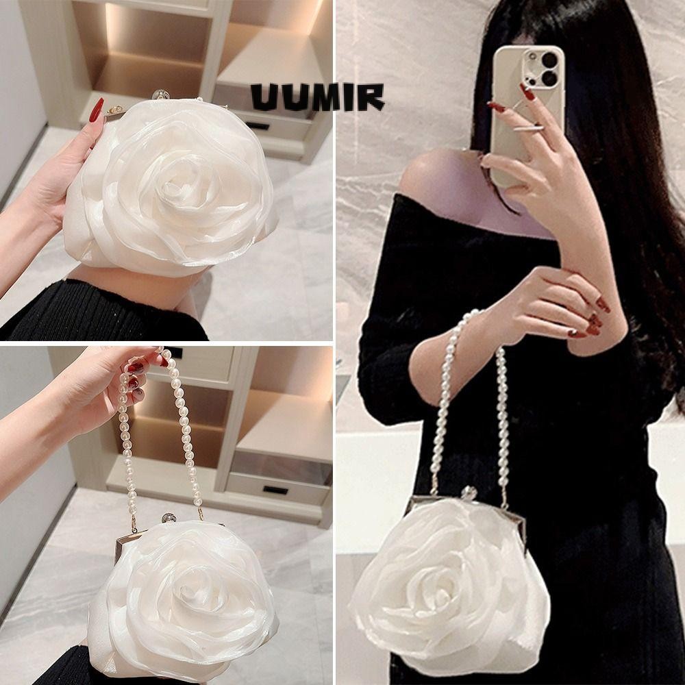 Túi ly hợp hoa UUMIR, Túi dạ hội sang trọng màu trắng, Túi xách dây chuyền thời trang cho bữa tiệc cưới