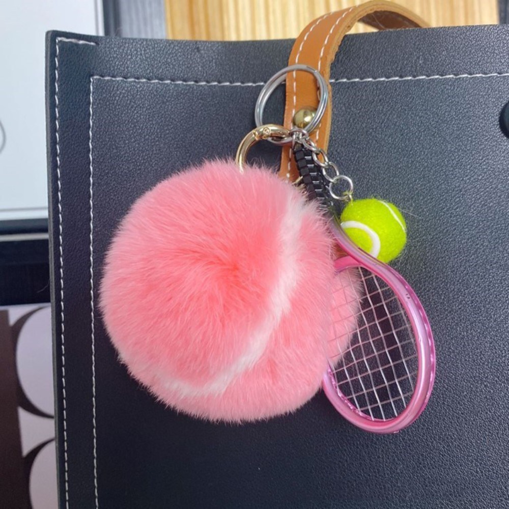 RULING STANDS Dễ thương Móc khóa tennis Phim hoạt hình Phụ kiện chính Móc khóa hình quả bóng tennis Sáng tạo Đơn giản Móc khóa túi đi học hình quả bóng bông Quà tặng cho nữ