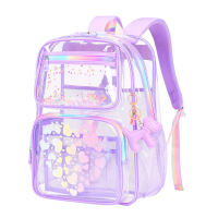 Kids Clear Backpack for Activities School Backpack with Front Pockets Waterproof Clear Backpack with Love Heart Prints for School Kids Front Zipper Pockets Boys Girls Street Style