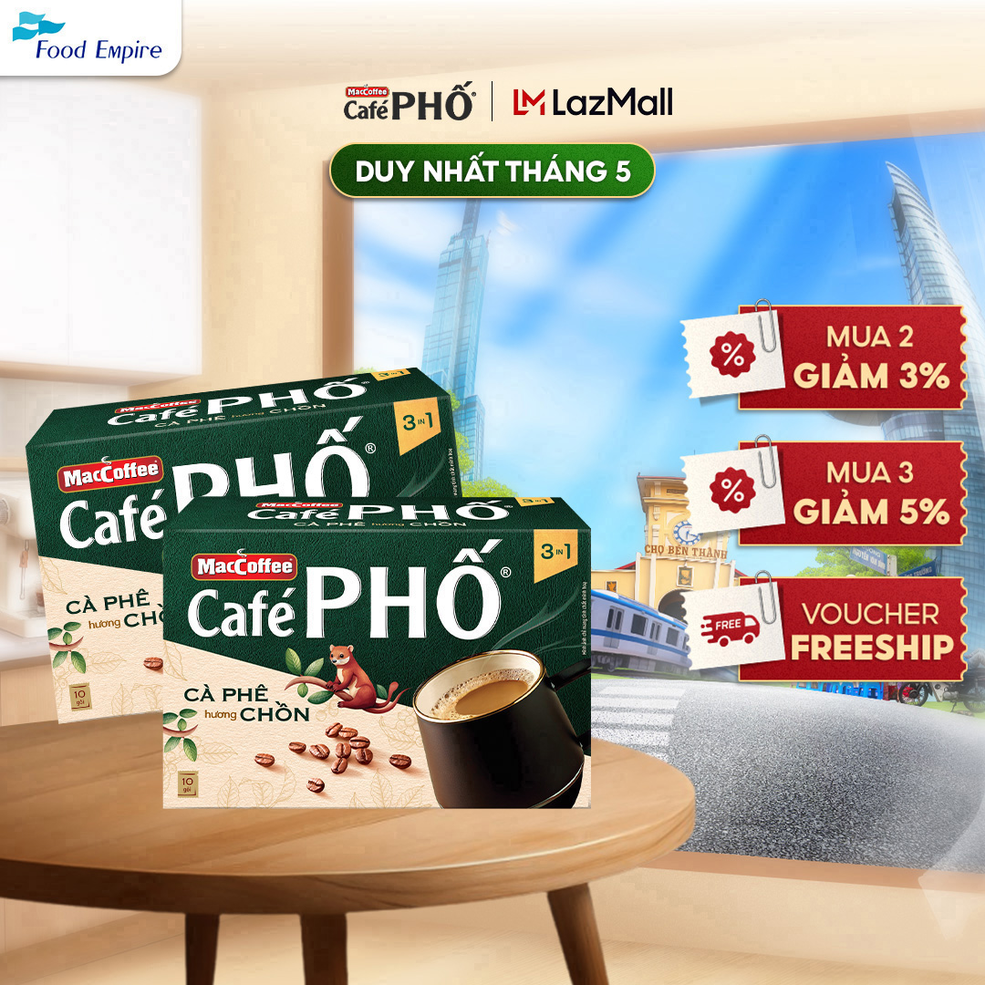 Combo 2 Hộp MacCoffee Cafe PHỐ Cà phê hương chồn (hộp 10 gói x 16g)