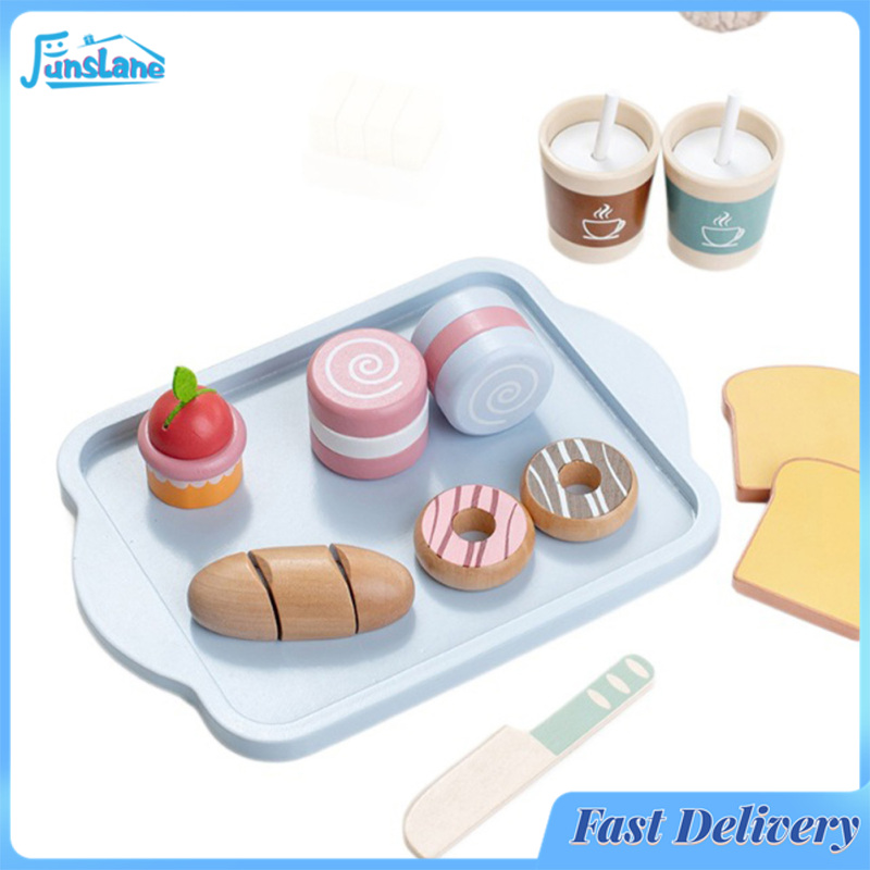 FunsLane Play Food Sets For Kids Kitchen Wooden Breakfast Playset Pretend Food Play Kitchen Accessories Set Gifts For Boys Girls ราคา 464 บาท*ส่งฟรี