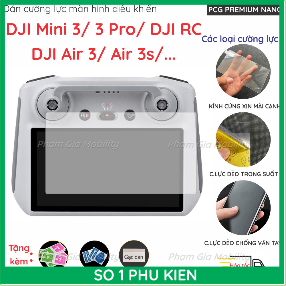 Kính cường lực và dán màn hình cho máy điều khiển DJI Mini 3 4 5 Pro DJIRC, RC/ Air 3 3s RC2 Monitor Wireless nano dẻo