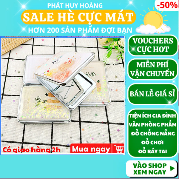 Gương mini 2 mặt bỏ túi kim tuyến có nhiều màu sắc ngẫu nhiên, gương mini cầm tay 2 mặt xinh, gương cầm tay trang điểm lấp lánh nhỏ gọn, gương soi chữ nhật loại bé bỏ túi, gương gấp gọn tiện lợi giá rẻ, Phát Huy Hoàng