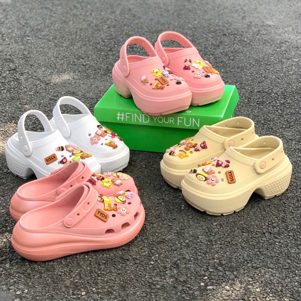 Sục Cross Band Mega Crush Clog, đế cao 7cm tôn dáng nữ Hàng cao cấp Loại 1 hotrend knb nhiều màu-kèm 12 Jitbitz - Kimngan