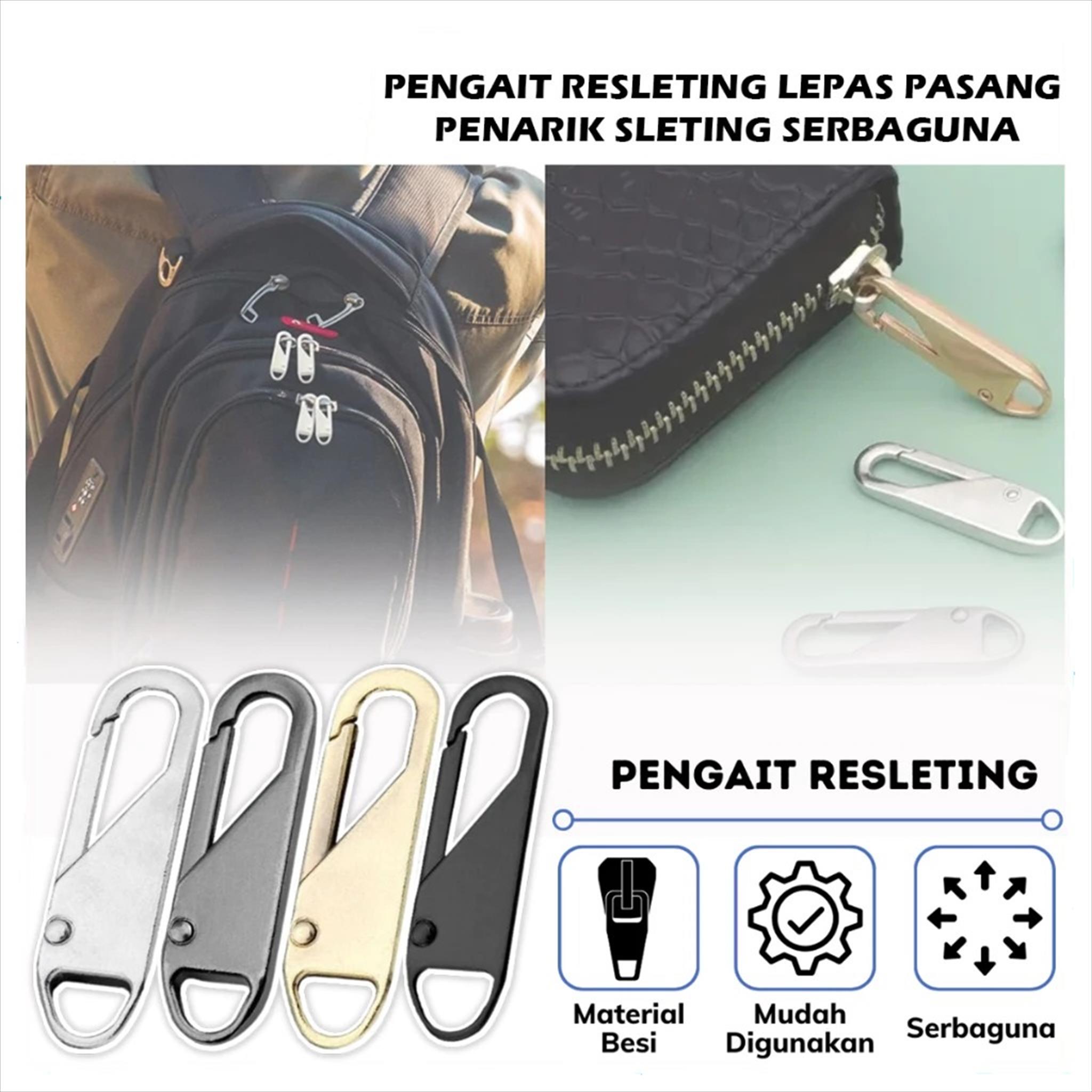 CLAIYDREAM Pengait Resleting Universal / Kait Cantelan Penarik Sleting Untuk Celana Tas Koper Pakaian Mantel / Zipper Puller Holder / Alat Tarik Retsleting Lepas Pasang Multifungsi Harga  1,150 rupiah*Gratis Ongkir