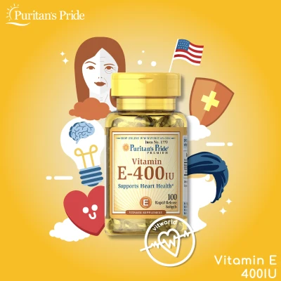 Puritan's Pride Vitamin E 400 IU, Supports Heart Health (100 Softgels)