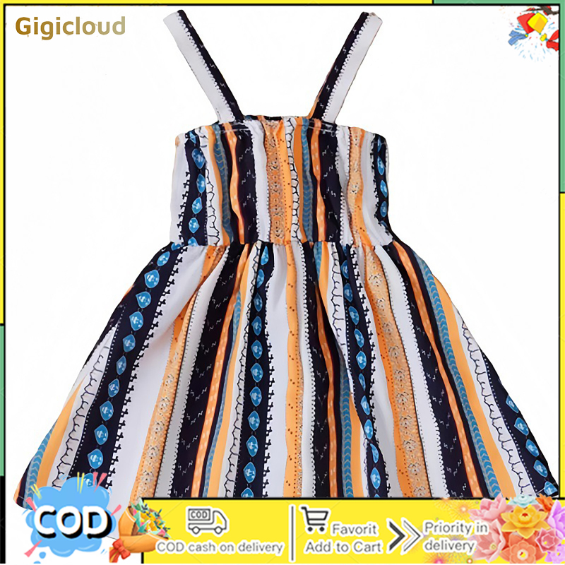 Summer Girls Sleeveless Dress Trendy Colorful Striped Printing Princess Dress Birthday Gifts For 2-6 Years Old Girls ราคา 159 บาท*ส่งฟรี