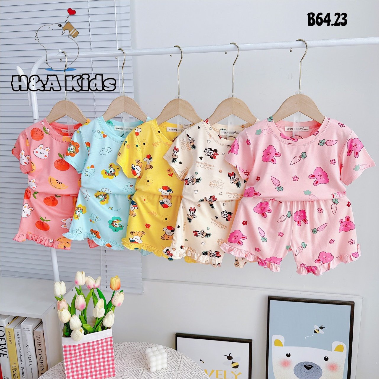 Set thun lạnh cộc tay nhiều hoạ tiết cho bé gái siêu xinh