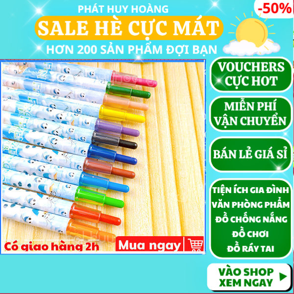 [HCM]Vỉ 12 cây bút sáp vặn tô màu loại đẹp chất lượng cao ,bút chì màu ,bút cute ,bút sáp màu ,bút sáp nhiều màu , đồ dùng học tập, Phát Huy Hoàng