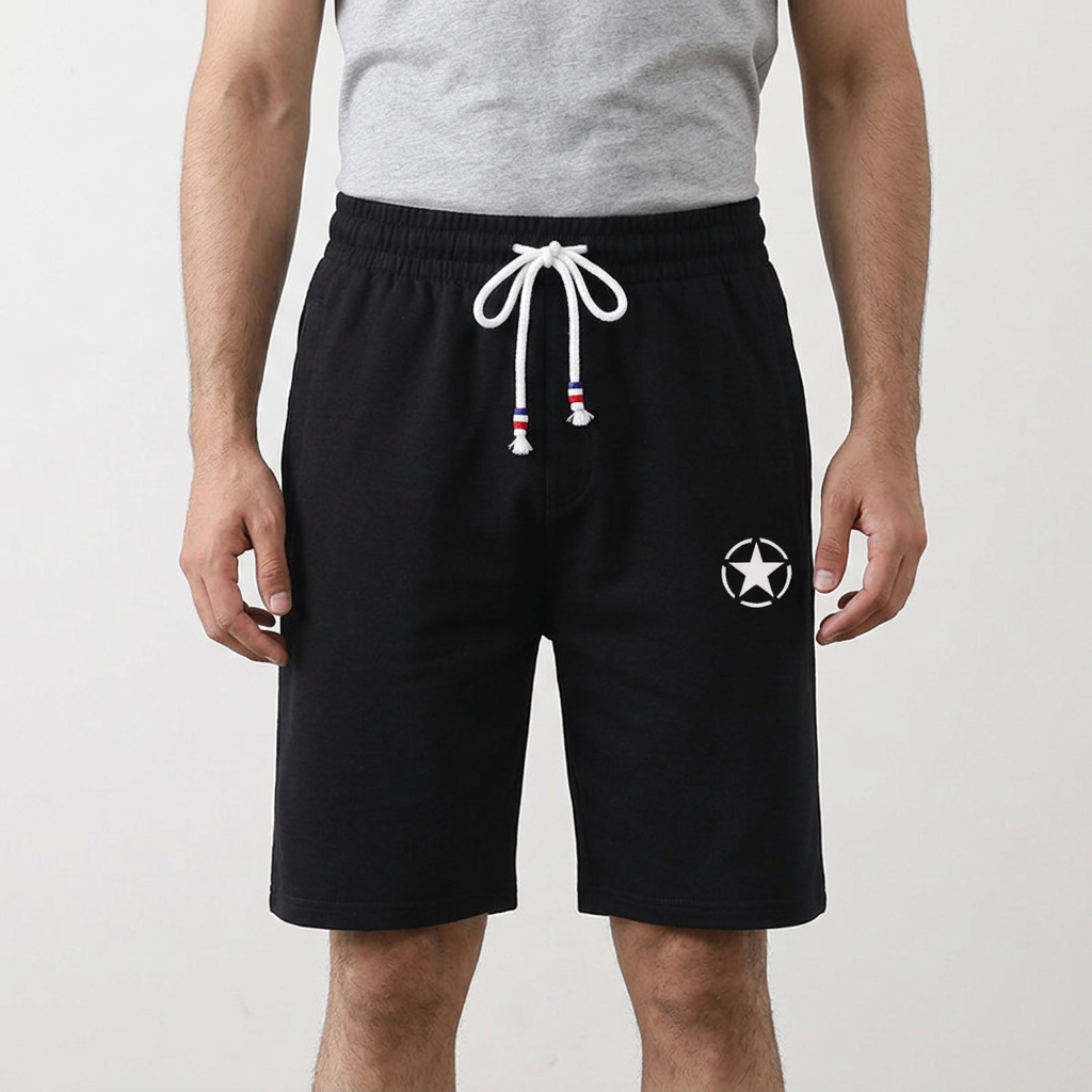 Black Quick Dry Shorts with one horizontal round logo short for men
