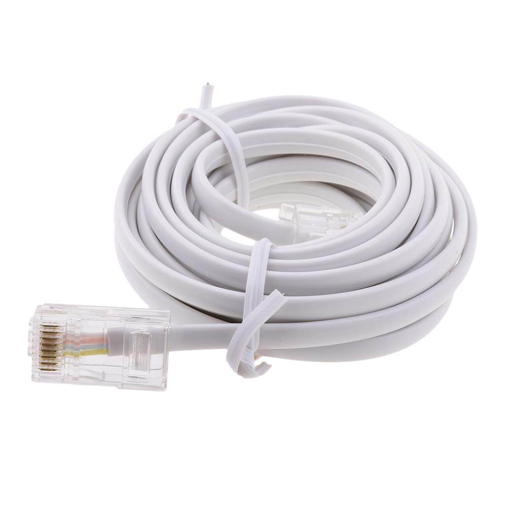 White Male 6P2C RJ11 Plug Telephone Fax Modem Line Cable, 14M for