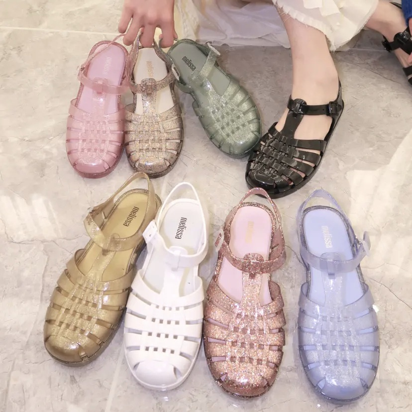 New Melissa women's Melissa sandals ins fashionable Korean style retro woven simple Roman shoes 22 s