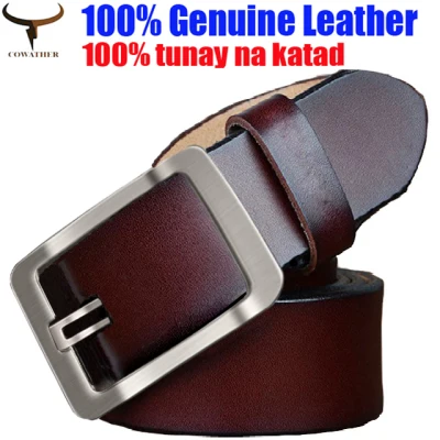 COWATHER Casual Belt for Men, 100% Genuine Leather Dress Classic Belts with Metal Prong Holes Buckle
