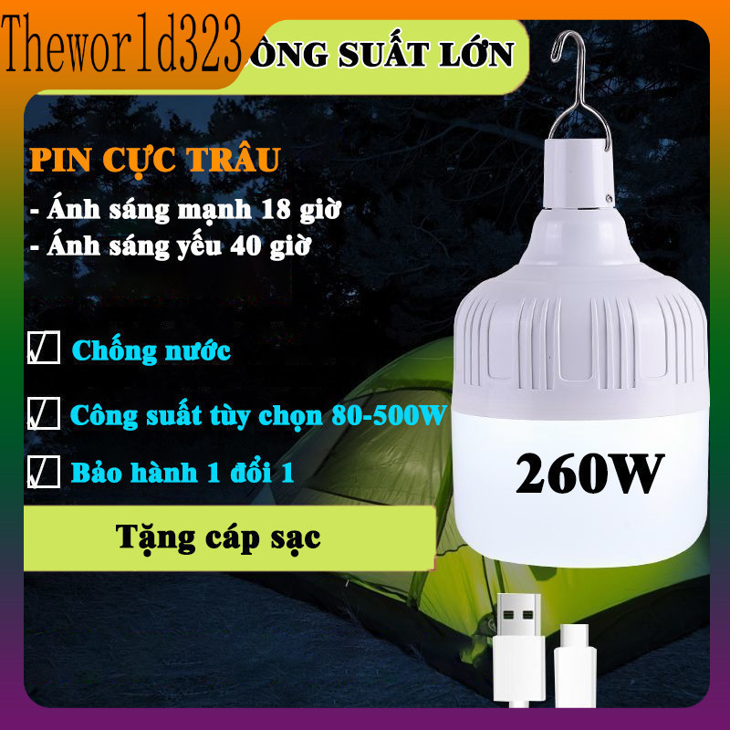 (🔥Giá khuyến mãi)Đèn treo tích điện 80W 280W 500W pin trâu đa năng kháng nước tặng cáp sạc