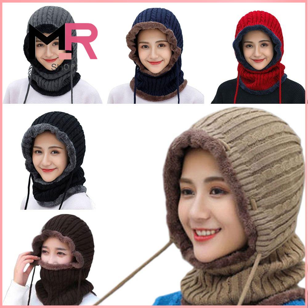 O—S STORE Sang trọng Lót Lông Cừu Thể thao ngoài trời Khăn quàng cổ mũ Ấm cổ Trùm đầu bảo vệ tai Mũ Beanie dệt