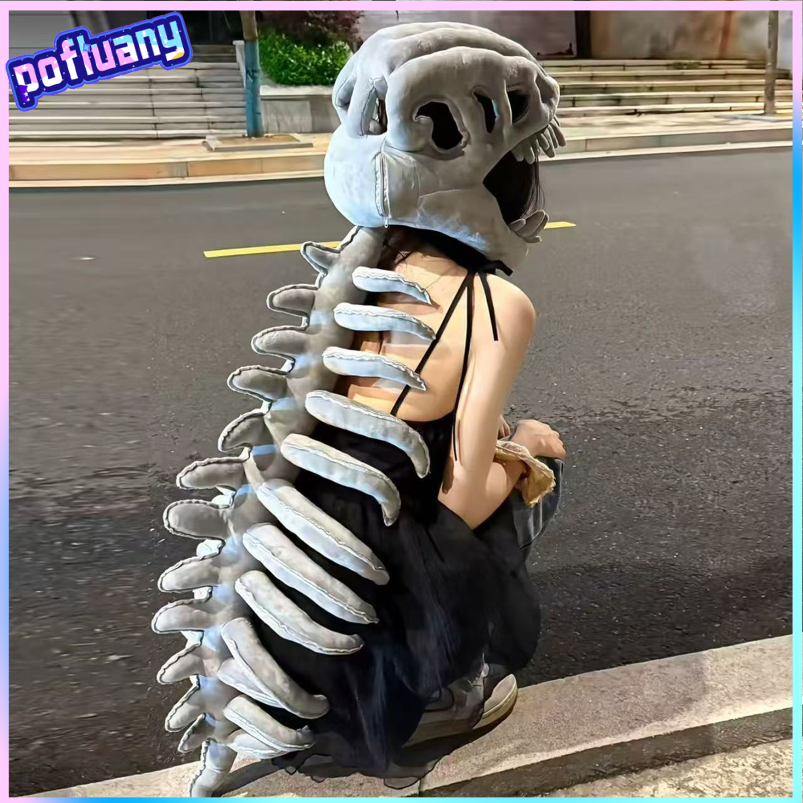 โมเดลฟิกเกอร์ อาร์ตทอย กล่องสุ่มของสะสม ของเล่นและโมเดลสะสม pofluany Dinosaur Skeleton Costume Realistic Plush 3D Dinosaur Skull Headpiece And Spine Costume Set for Halloween Cosplay