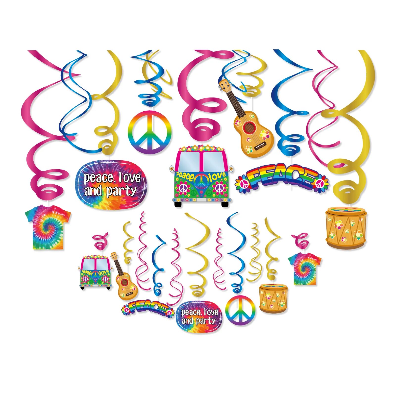 JOYMEMO 60's Hippie Theme Party Decorations, 1960s Groovy Photo Backdrop,  Tie Dye Balloons Garland Arch Kit for Retro 60s, Peace and Love Decor