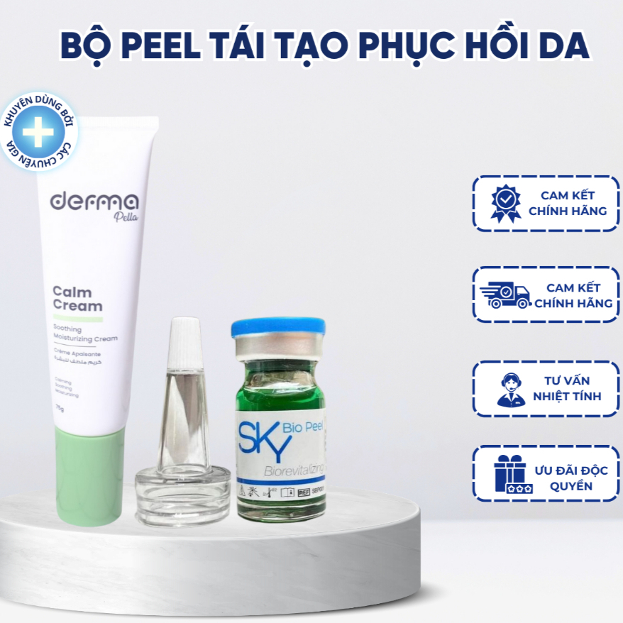 Bộ đôi sản phẩm peel da gồm: Peel Da Sinh Học SKY BIO, Kem Phục Hồi Đa Tầng Derma Calm Cream