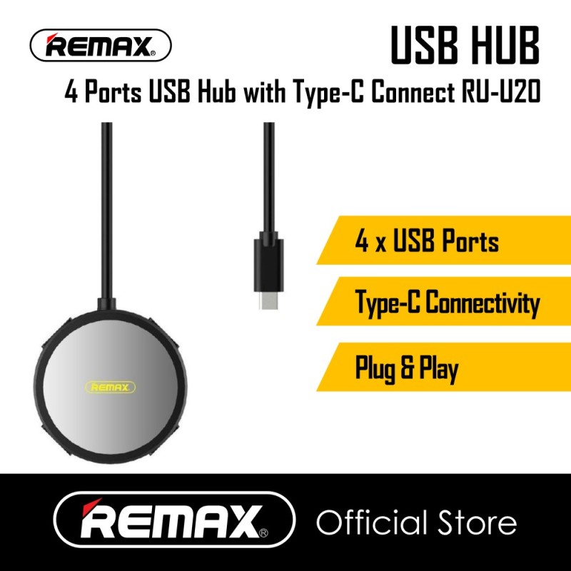Remax RU-U20 4 USB Port Hub With Type C Connectivity 30cm