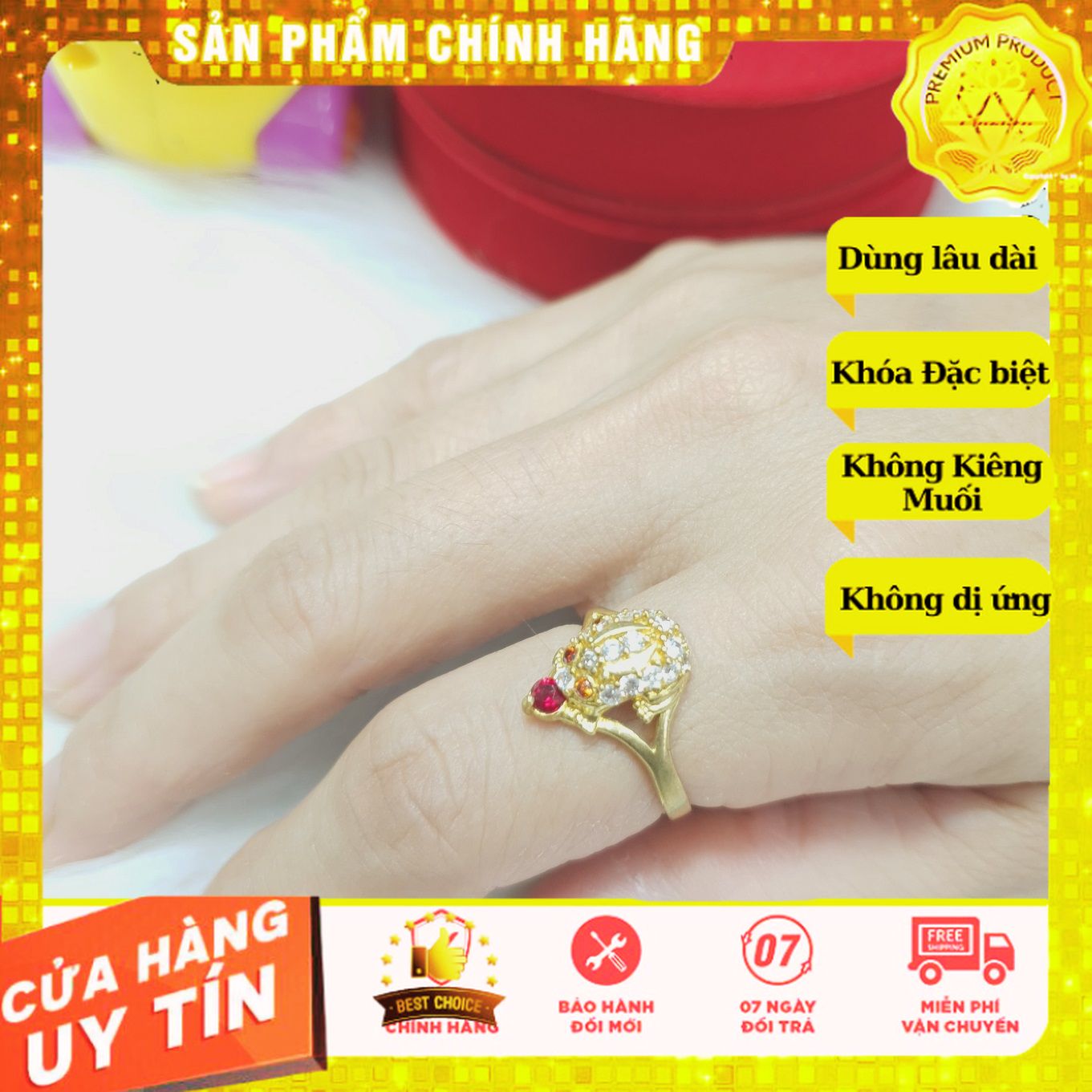 (Không Phai Màu-Dùng như vàng tây) Nhẫn Cóc Nhỏ Vàng vonfram Cao Cấp-Dùng vĩnh viễn không phai màu