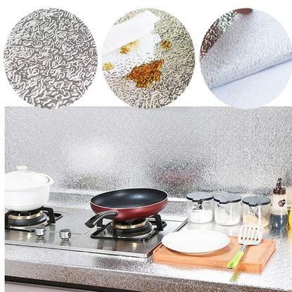[Rẻ vô địch] Cuộn 2m dán bếp tráng nhôm cách nhiệt khổ 60cm Vòng tròn bạc keo sẵn bóc dán - Tuelam🇻🇳