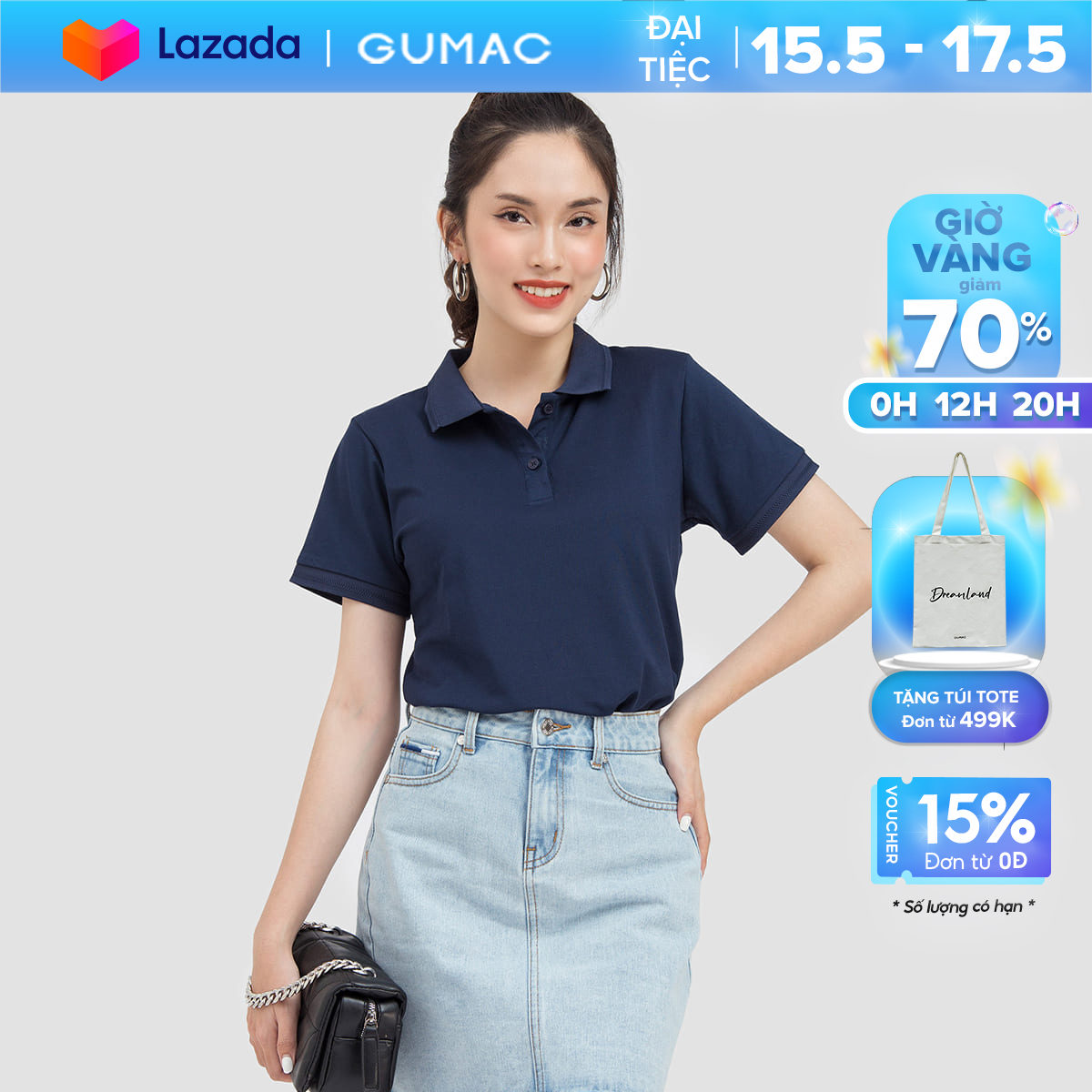 Áo polo nữ gumac atc06013 phối bo