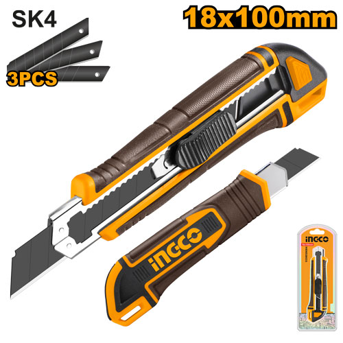 Ingco มีดคัทเตอร์ อเนกประสงค์ Super Select รุ่นHKNS28035 ใบมีด 18 มม. พร้อมอะไหล่ ใบมีดสำรอง 3 ใบ Snap-off Blade Knife