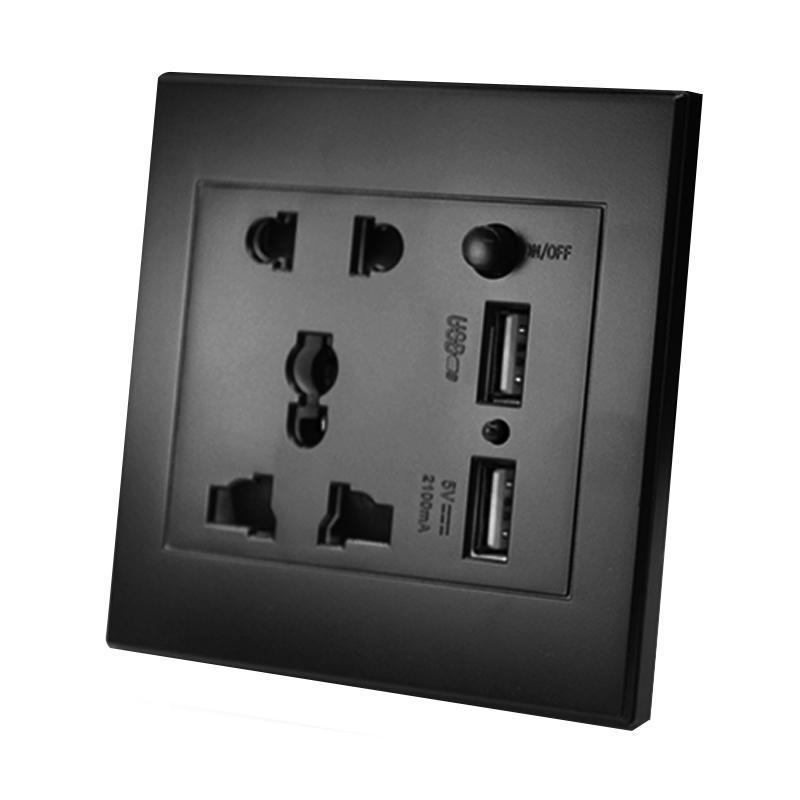 JADETIGER Black 86X86MM 2.1A Dual USB Wall Charger Socket Adapter Universal Power Outlet Panel with Switch