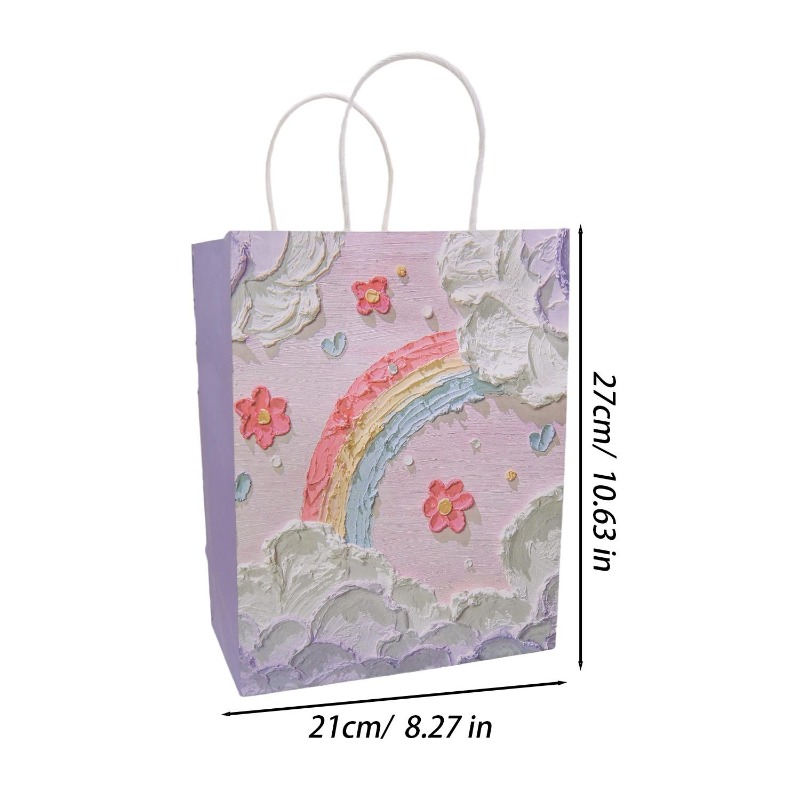 20Pcs Kraft Paper Gift Bag Creative Oil Painting Paper Bag Stationery Tote Bag Birthday Gift Packaging Bag