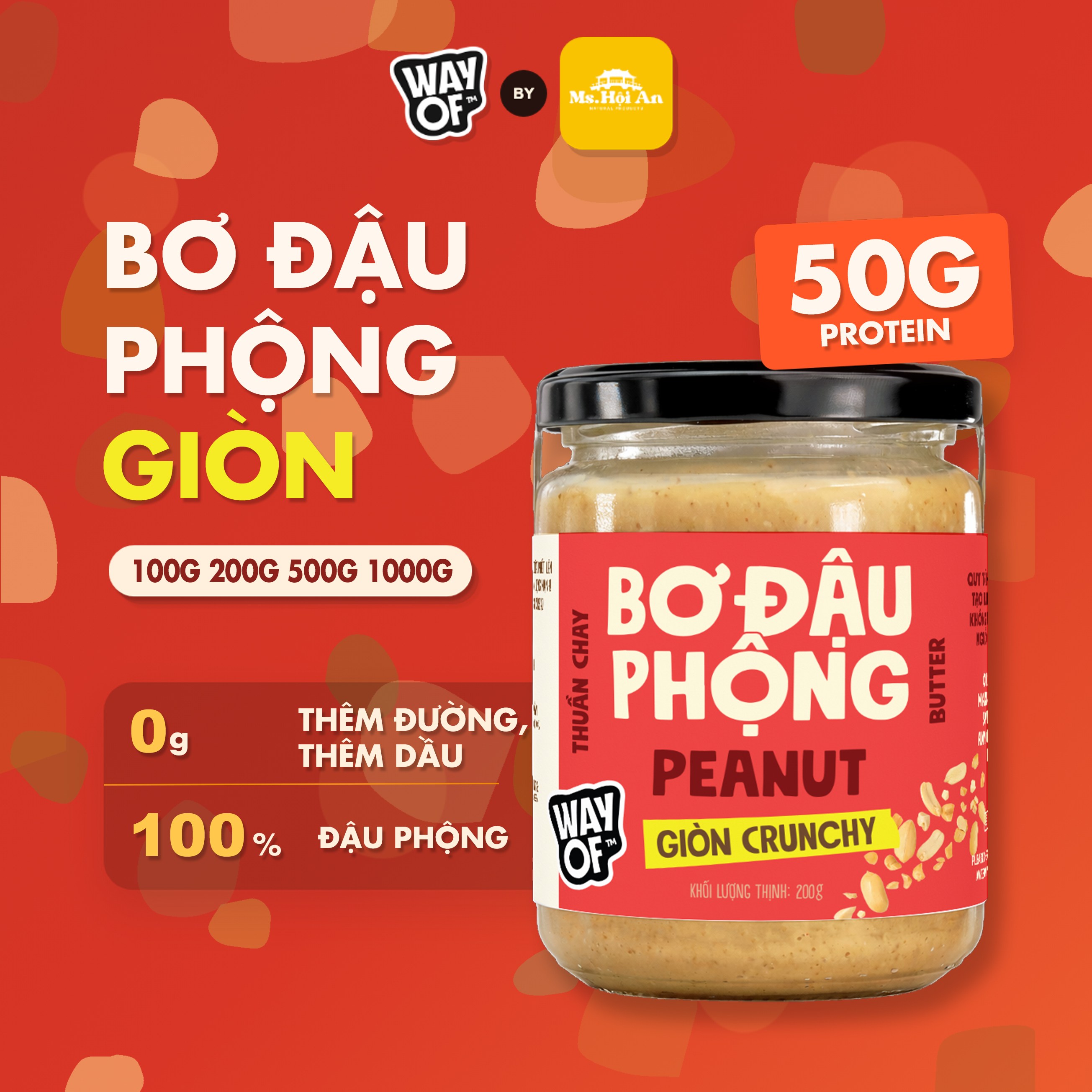 Bơ Đậu Phộng Hạt Giòn WayOf - Không Đường Không Dầu - Thuần Chay Eat Clean Gym