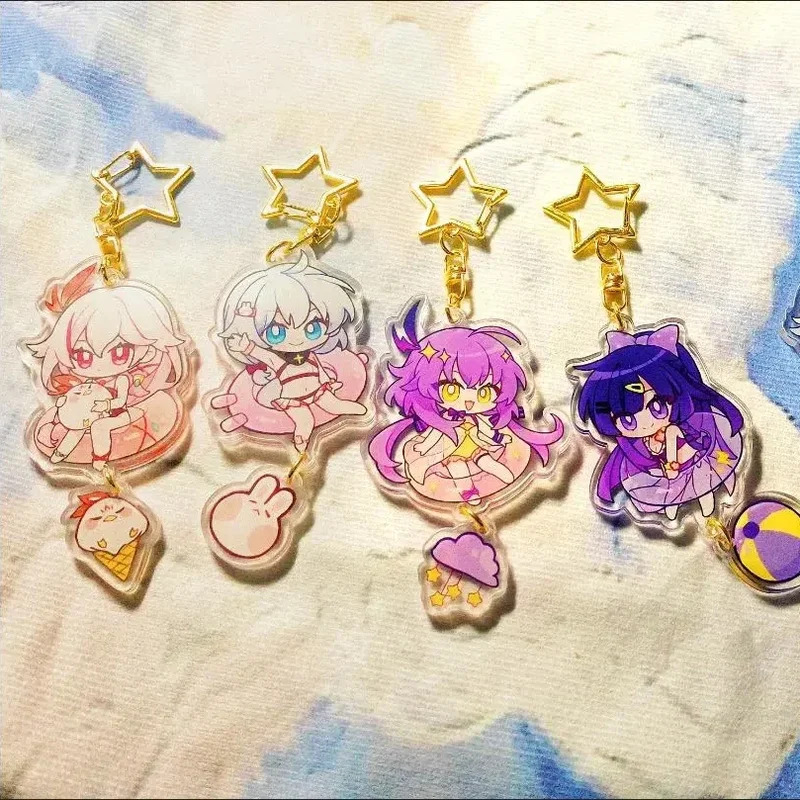 Honkai Impact 2/3 Summer Beach Swimming Circle Key Chain Acrylic Figure Raiden Mei Bronya Keychains 