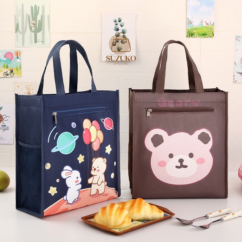 Túi tote đựng hộp cơm túi giữ nhiệt Lót Bạc size Lớn khóa kéo vải chống thấm nước để tập A4 sách vở đẹp TT05