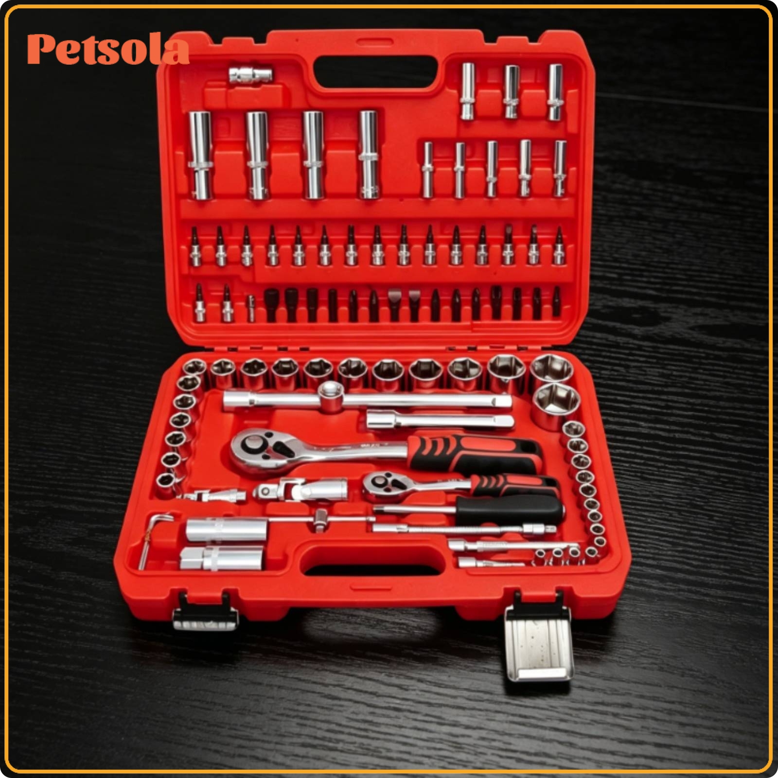 petsola Chrome Vanadium Mechanics Tool Set Compact Socket and Wrench Set Heavy Duty Tool Kit with Carrying Case Professional for Diyers, Garage ราคา 12,085 บาท*ส่งฟรี