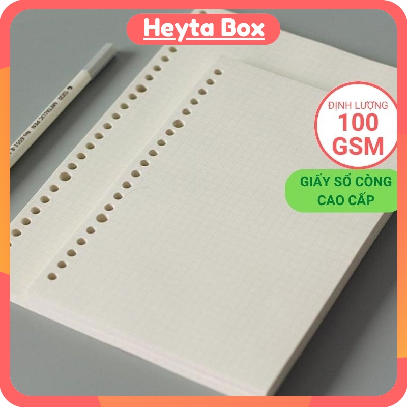 Giấy sổ còng Heytabox giấy refill ruột sổ còng A5 B5 A4 20 26 30 lỗ sổ còng giấy refill caro kẻ ngang nhiều lỗ GSC1
