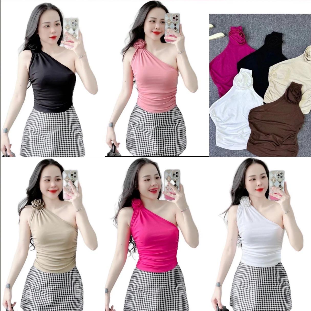 Áo Trễ Vai đính bông hồng áo  kiểu nữ Thời trang hàn quốc  nhí nhảnh mã 01