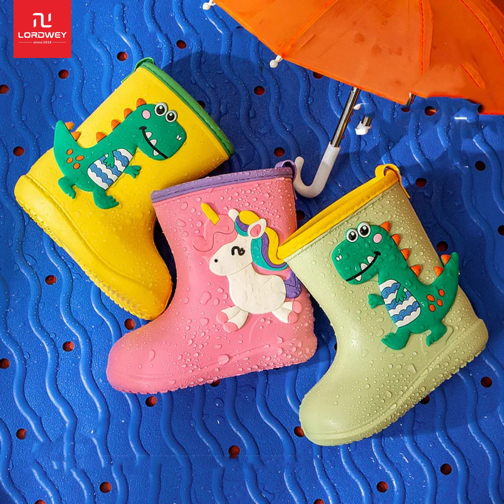 Lordwey & vui vẻ Mario Ủng đi mưa cho trẻ em Kỳ Lân hoạt hình bé trai bé gái rainboots Giày lội Nước Dã Ngoại cao su không thấm nước giày đi mưa trẻ em muck khởi động