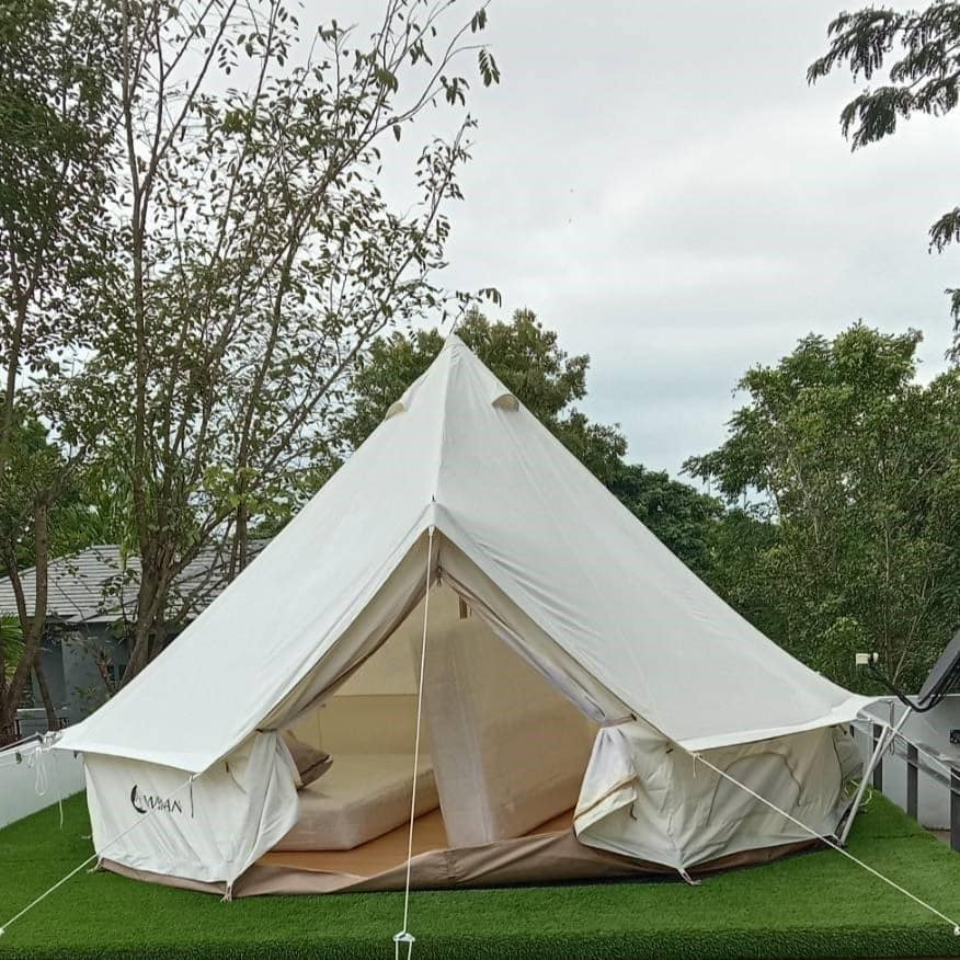 ผ้าคลุมฟรายชีทสำหรับเบลเต็นท์กระโจม Flysheet Bell Tent สำหรับ บังแดด บังฝน ช่วยให้เต็นท์ อายุยาวนานขึ้น ขนาด 3,4,5 เมตร ราคา 3,850 บาท*ส่งฟรี