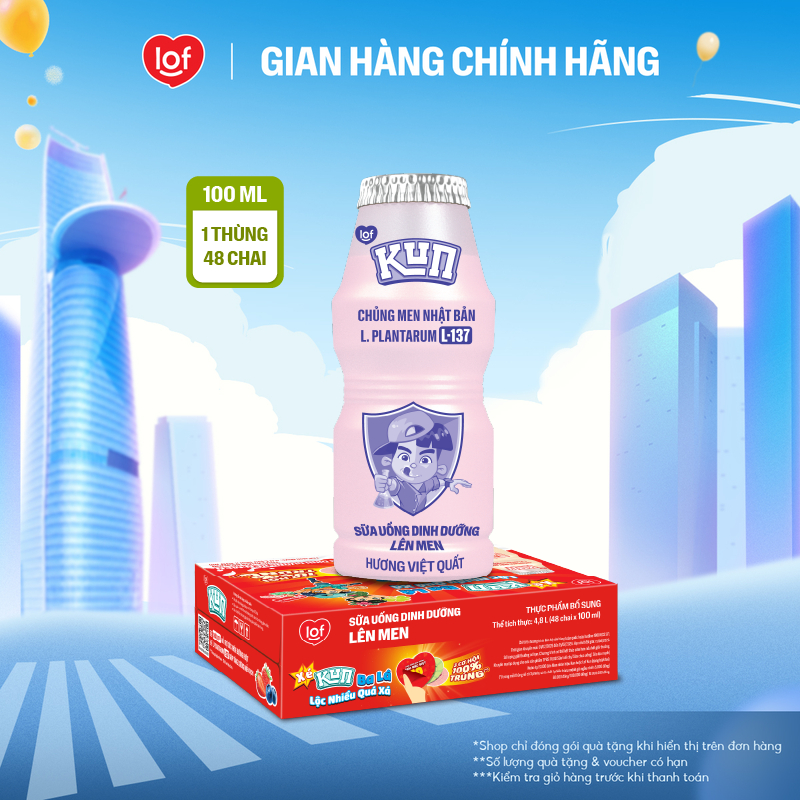 Sữa chua uống KUN dinh dưỡng lên men vị việt quất thùng 48 chai x 100ml