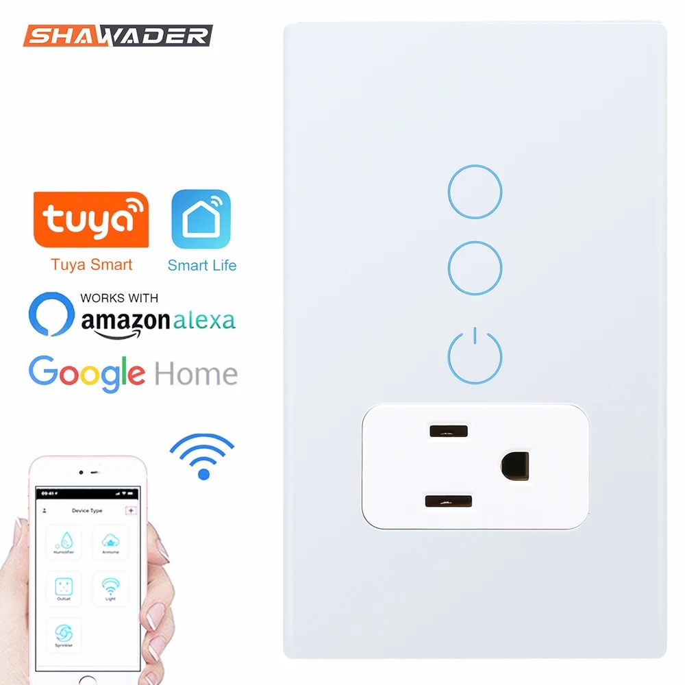 orfvqu98 Wifi Smart Tuya Light Switch Smart Wall Socket US Mexico US Plug Socket Glass Panel Control by Alexa Google Home